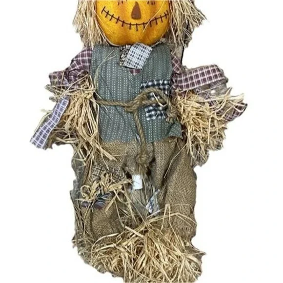 Fall Scarecrow Pumpkin Head Doll 23” Rustic Burlap Straw Autumn Harvest Hallowee - Picture 5 of 5